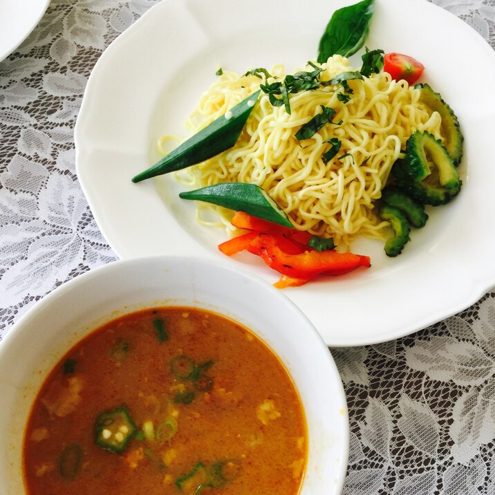 夏野菜とスープカレーのつけ麺